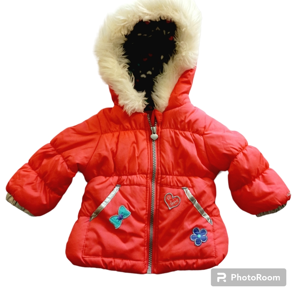 London Fog child's puffer coat size 12M zip front faux fur hood and flee…